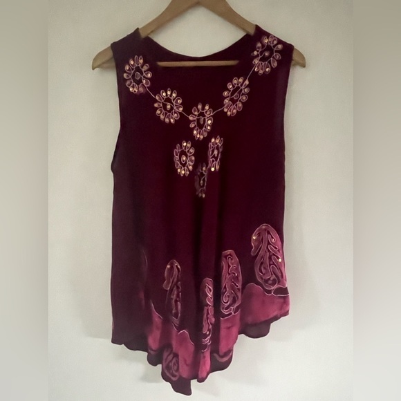 Unbranded Other - Embroidered Burgundy Rose Paisley Unbranded Beach Resort Cover-Up Top One-Size